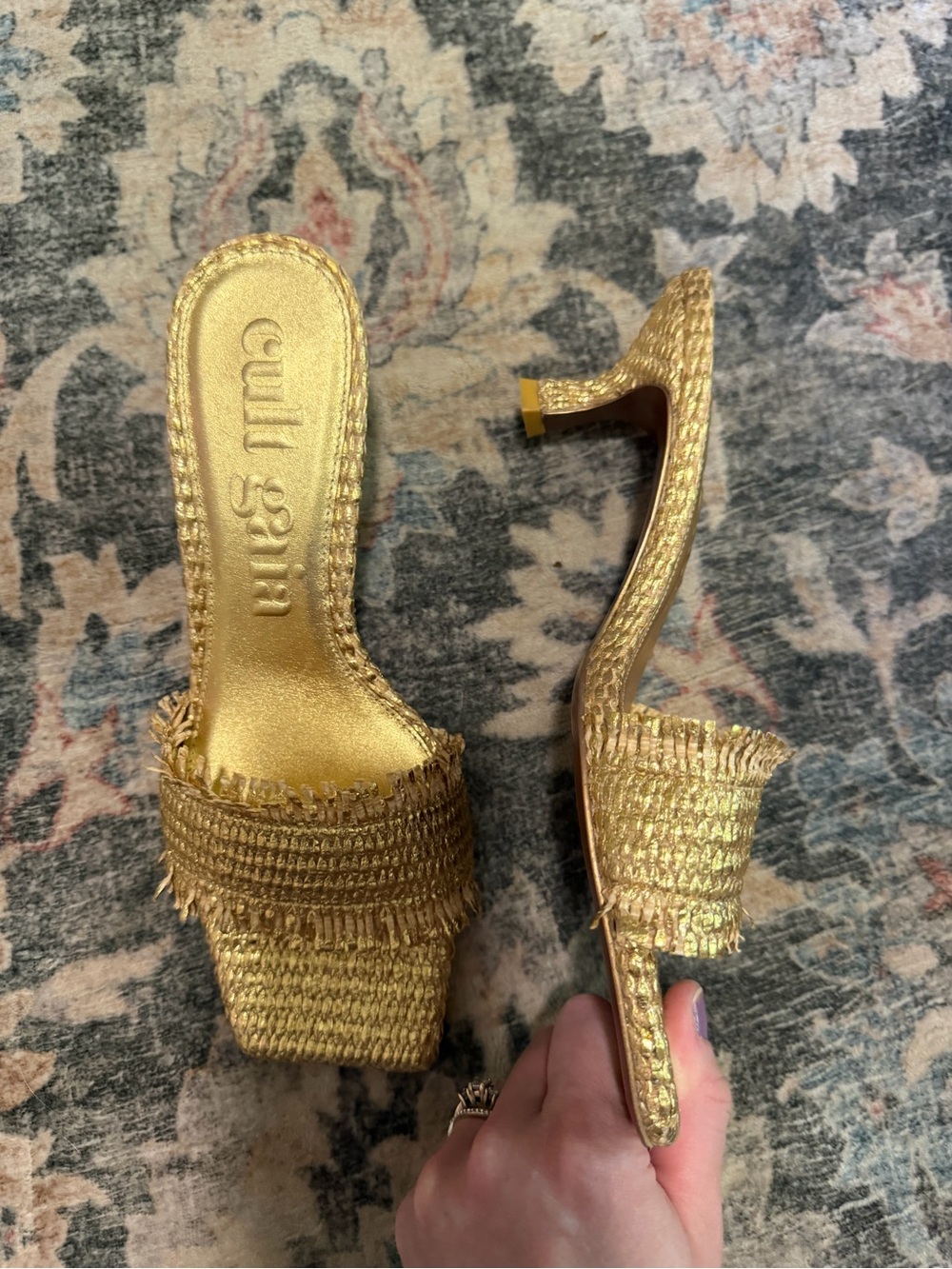Cult Gaia Ada Gold Straw Metallic Square Toe Sandals / 39 / 8.5 - Picture 8 of 13